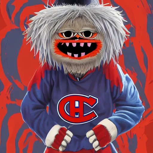 Image similar to scary anime Portrait of horrific Youppi the Habs Montreal Canadiens Mascot as a very dead powerful and violent pokemon, highly detailed anime, high evolution, 1990s, legendary, smooth, sharp focus, dynamic lighting, intricate, trending on ArtStation, stuff of nightmares, illustration pokemon, art by WLOP