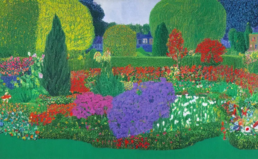 Prompt: an English garden by David hockney