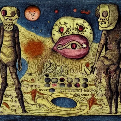 Image similar to uncanny monsters of the imagination in a surreal alchemical manuscript