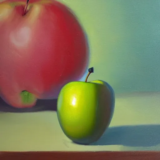Prompt: Painting of a translucent apple made of glass, oil on canvas by Buchholz Quint, artstation trending, 8k