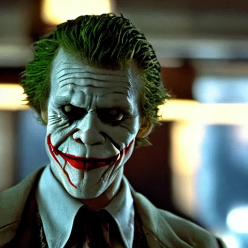 Prompt: film still of Willem Dafoe playing The Joker in The Dark Knight, 4k