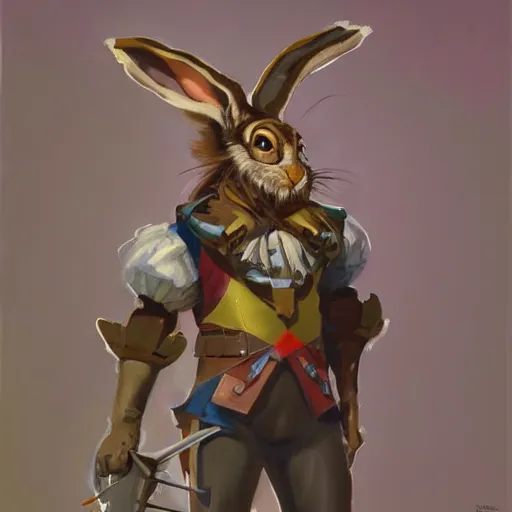 Image similar to greg manchess portrait painting of partially armored of the march hare from alice in wonderland as overwatch character, medium shot, asymmetrical, profile picture, organic painting, sunny day, matte painting, bold shapes, hard edges, street art, trending on artstation, by huang guangjian, gil elvgren, ruan jia, randy vargas, greg rutkowski