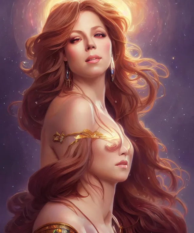 Prompt: Mariah Carry as a fantasy magic woman portrait, sci-fi, amber eyes, face, long hair, fantasy, intricate, elegant, highly detailed, digital painting, artstation, concept art, smooth, sharp focus, illustration, art by artgerm and greg rutkowski and alphonse mucha