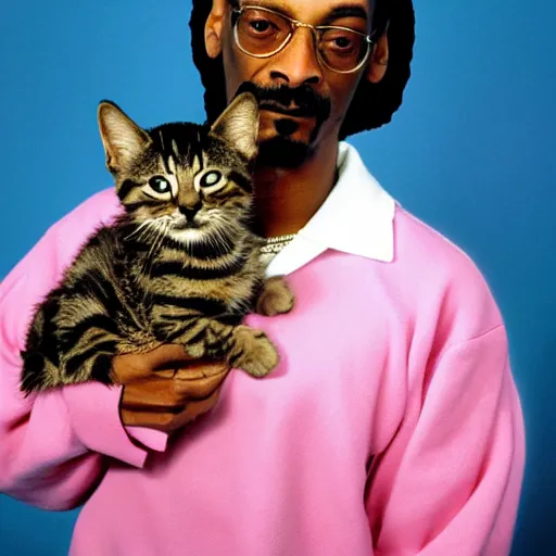 Prompt: Snoop Dogg holding a kitten for a 1990s sitcom tv show, Studio Photograph, portrait, C 12.0