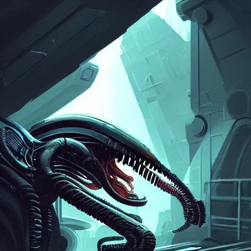 Image similar to small xenomorph, intricate, elegant, volumetric lighting, scenery, digital painting, highly detailed, artstation, sharp focus, illustration, concept art, luis rollo, mario feng, john berkey