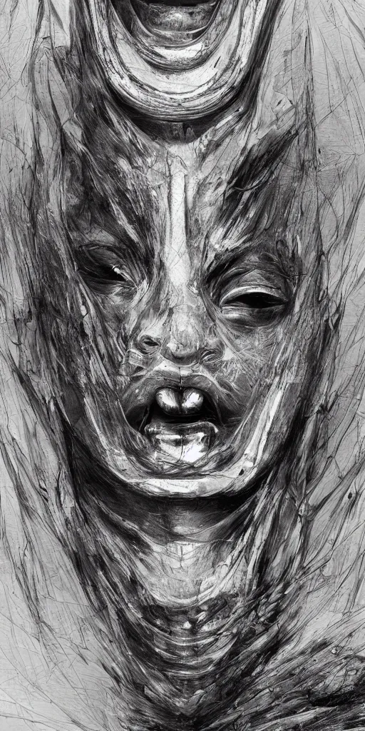 Image similar to scifi abstract art of mouths emerging from the figure of a woman's head, highly detailed, hyperrealism