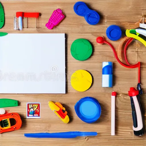 Prompt: activity kits toys for the children isolated on the white background photo quality stock photobank