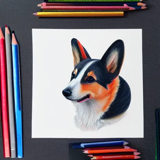 Image similar to color pencil drawing of a corgi