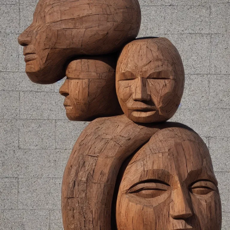 Image similar to public sculpture minimalist portrait of a powerful inuk woman, beautiful symmetrical face accurate face detailed face realistic proportions, carved out of birch wood on a pedestal by stephan balkenhol and martin puryear, hyperrealistic dramatic lighting shocking detail trending on artstation 8 k