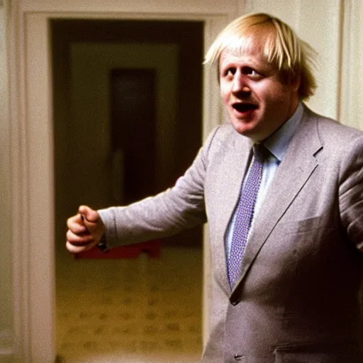 Image similar to Boris Johnson, film still from the movie The Shining