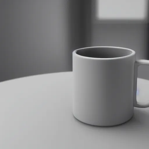 Image similar to a mug on an office desk, iso 300, pentax, photorealism, octane render