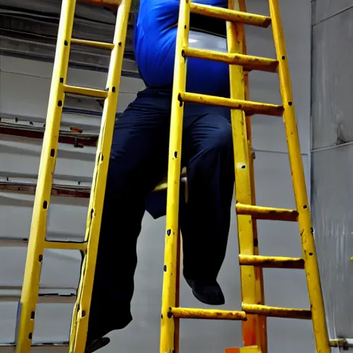 Image similar to A 500 pound man climbing a ladder