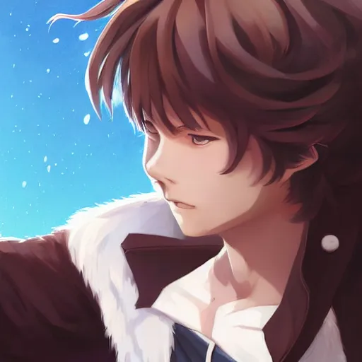 OpenDream - anime profile picutre of a boy with brown hair blue