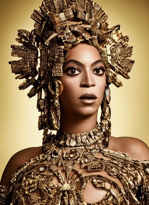 Image similar to photo of beyonce styled by nick knight posing, intricate headpiece, showstudio, vogue magazine, 2 0 2 0, canon, highly realistic. high resolution. highly detailed. dramatic. 8 k. 4 k. zeiss lens, canon eos, cinematic lighting, photography, film still