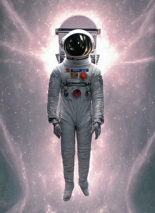 Image similar to astronaut in dark void underwater - complex and hyperdetailed technical suit design. reflection and dispersion materials. rays and dispersion of light. volumetric light. f / 3 2. noise film photo. flash photography. ultra realistic, 5 0 mm. poster by wayne barlowe, hajime sorayama aaron horkey, craig mullins