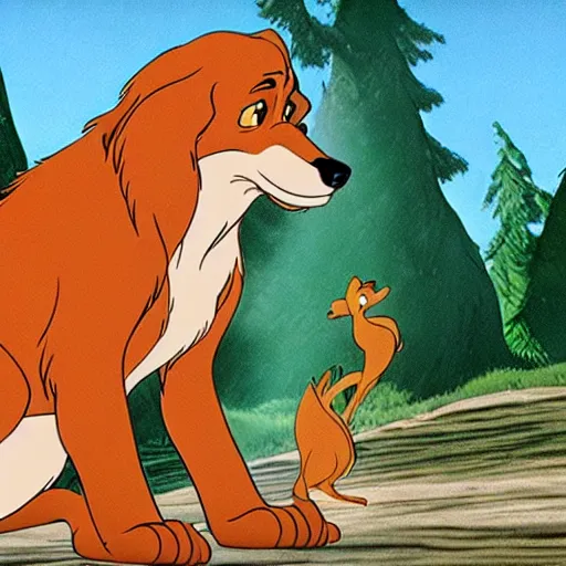 Image similar to a still frame from the fox and the hound ( 1 9 8 1 )