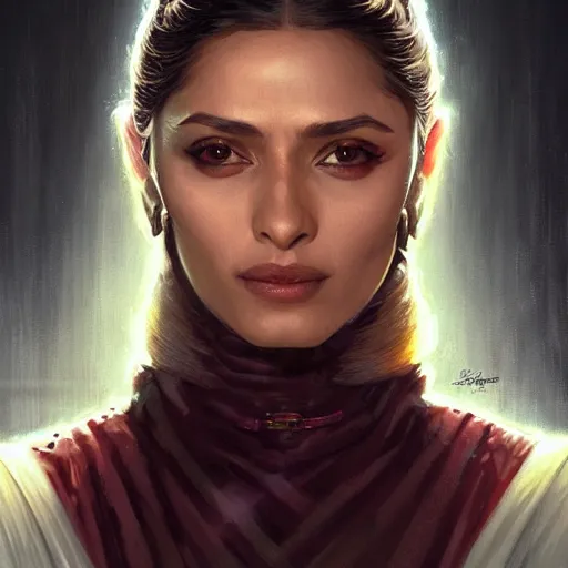 Prompt: darth padme amidala, freida pinto, art by artgerm and greg rutkowski and magali villeneuve, portrait, highly detailed, headshot, intricate, elegant, digital painting, trending on artstation, concept art, sharp focus, illustration