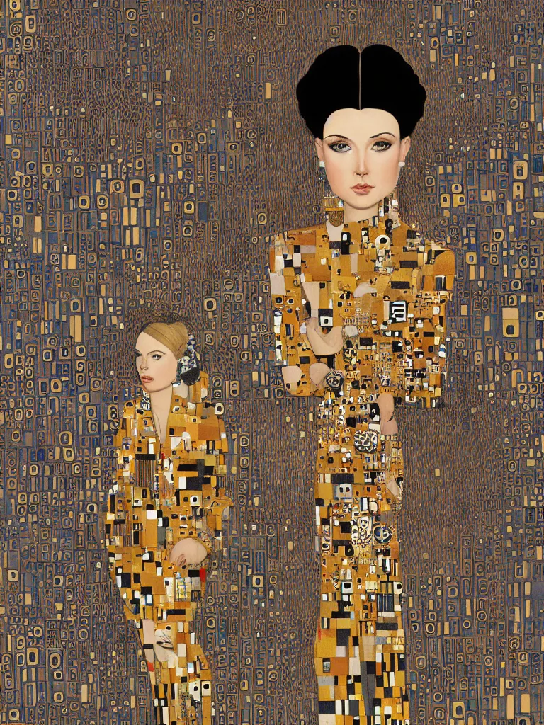 Prompt: isometric symmetrical futuristic female isometric city portrait by klimt