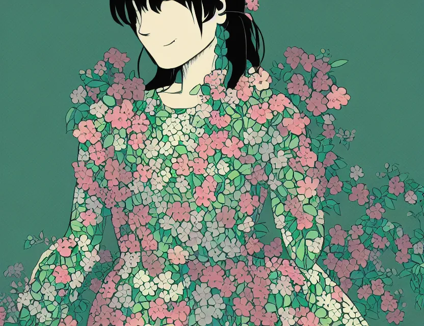 Prompt: girl in a floral dress. pixel art, limited palette, by award - winning mangaka, backlighting, depth of field.