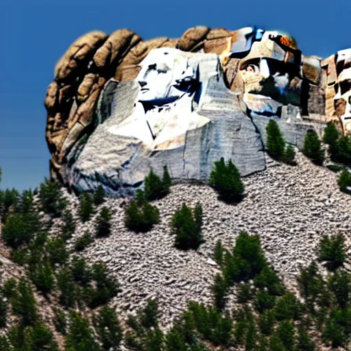 Image similar to Mount Rushmore being eaten like a cake by a huge alien, realistic, video, 35mm