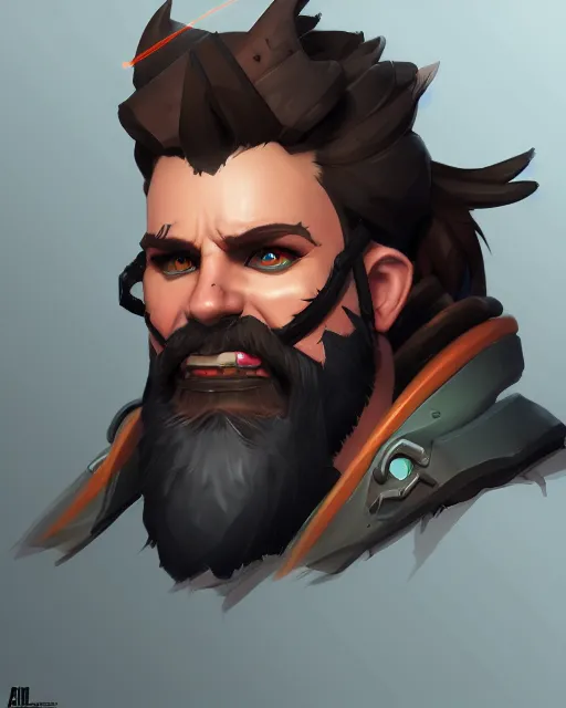 Image similar to overwatch concept art character portrait of a new character who is a post - apocalyptic bearded raider with warpaint, trending on artstation, cgsociety,