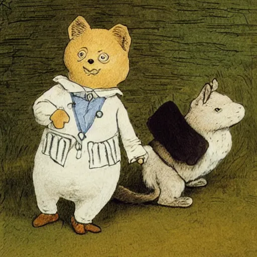 Prompt: portrait of xalvin and hobbs, detailed, by beatrix potter