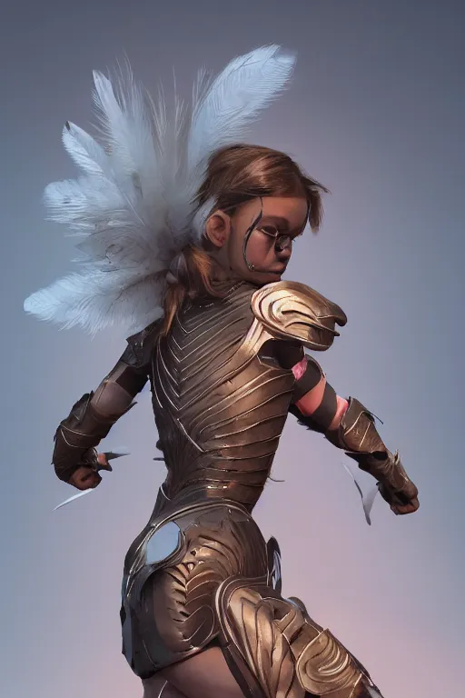 Prompt: а highly detailed sculpt of athletic girl in armor with small feathers, concept design, cinematic light, trending on artstation, octane render, path tracing, sharp focus, 4 k.