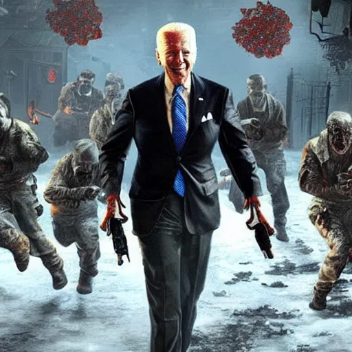 Prompt: Joe Biden in Call of Duty Zombies Tranzit Map
