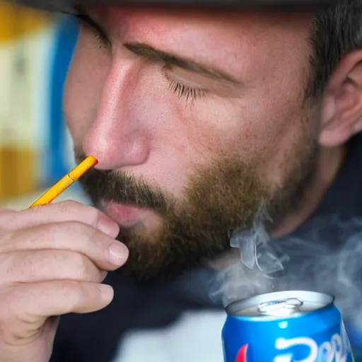 Prompt: man smoking crystal meth out of a Pepsi can