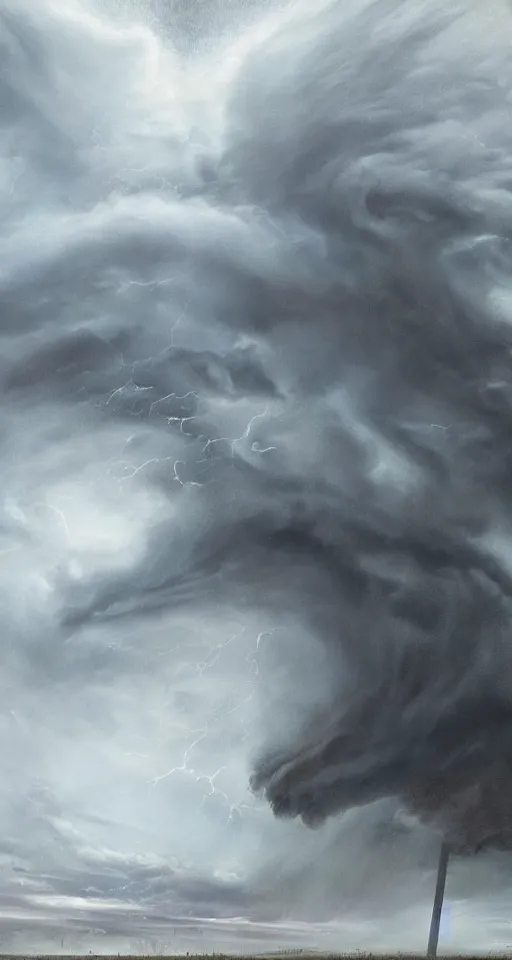 Image similar to hyperrealistic fantasy artwork of tornado storm