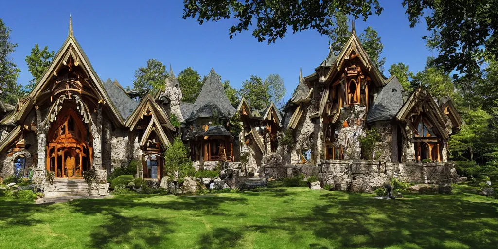 Image similar to large residence in the style of rivendell