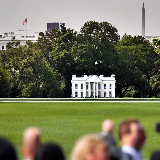 Image similar to cnn screen, the white house grounds completely full of gopher holes, the white house in the background, cinematic angle