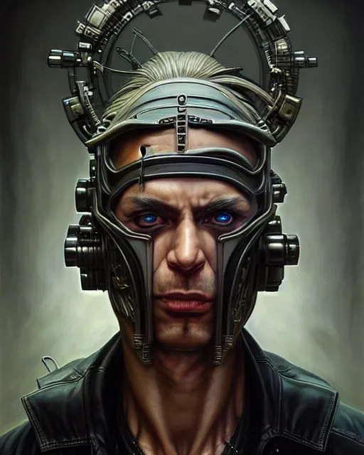 Image similar to front shot of a cyberpunk criminal mastermind character, intricate, elegant, highly detailed, centered, (((artstation, concept art, smooth, sharp focus, artgerm, Tomasz Alen Kopera, Peter Mohrbacher, donato giancola, Joseph Christian Leyendecker, WLOP, Boris Vallejo))), mugshot!!!!!, ugly!!!!!!, octane render, nvidia raytracing demo, grainy, muted