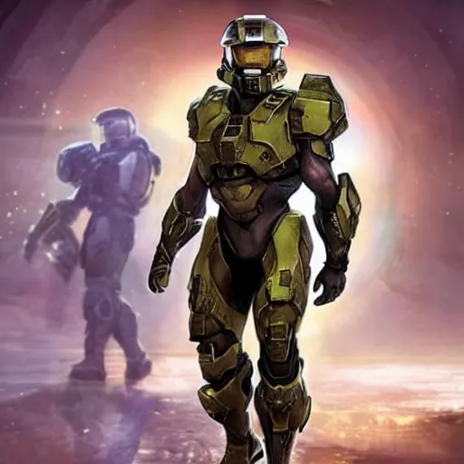 Image similar to steve urkel in intimidating futuristic halo battle armor