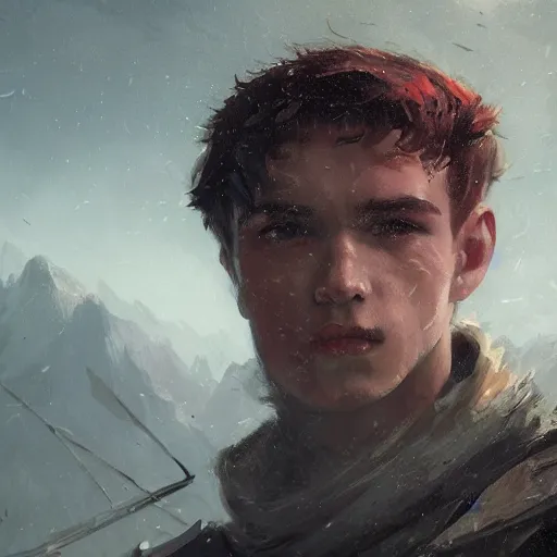 Prompt: masterpiece closeup portrait of a young man with short red hair in adventuring gear by Greg Rutkowski, 4k, masterpiece, cinematic, dungeons and dragons, detailed