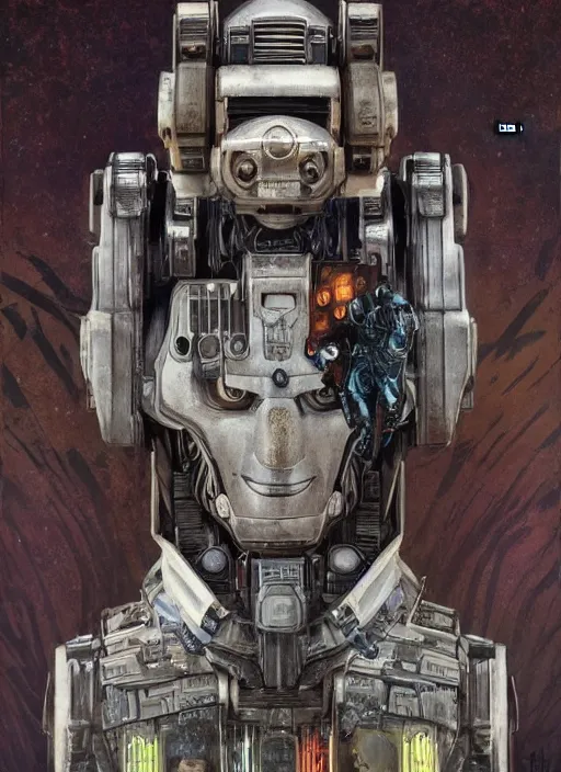 Image similar to chappie robot from thr Chappie movie as God, fantasy, intricate, elegant, highly detailed, digital painting, 4k, HDR, concept art, smooth, sharp focus, illustration, art by alphonse mucha,artgerm, H R Giger