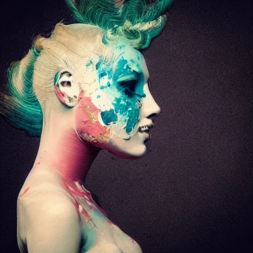 Prompt: “*a girl with a birthday cake head by Alberto Sevesso”