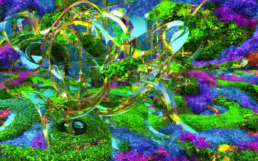 Image similar to techno - spiritual utopian futurist garden, perfect future, award winning digital art