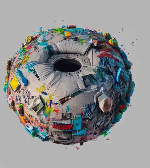 Image similar to a round cupule of graffiti, trending on artstation, behance, octane render, award winning, archviz, matte painting, epic