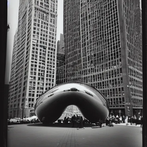 Prompt: a photograph of the bean in Chicago, shot on Polaroid film