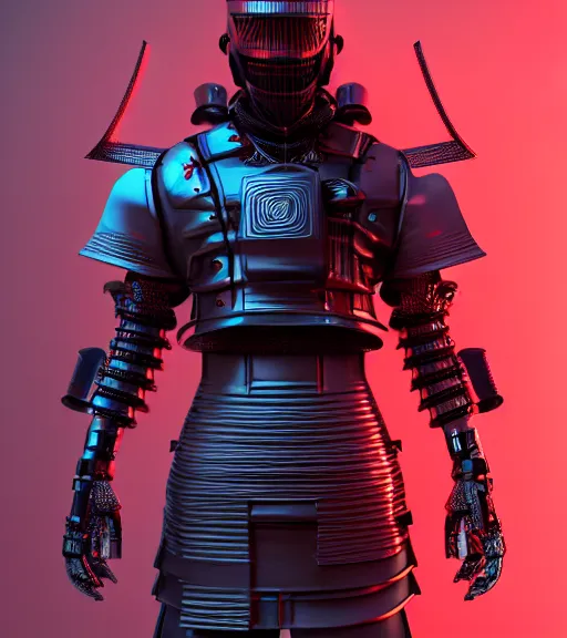 Image similar to complex 3 d render, hyper detailed, cyberpunk android street samurai, samurai armor plate, japanese patterns, digital portrait, elegant, hyper realistic, techwear clothing, octane render, darriel diano style, volumetric lighting, 8 k post - production, artstation hq, unreal engine 5, unity engine