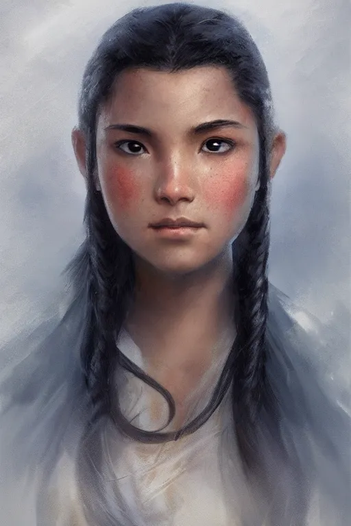 Image similar to katara from avatar, close - up portrait, intricate, elegant, volumetric lighting, scenery, digital painting, highly detailed, artstation, sharp focus, illustration, concept art, ruan jia, steve mccurry