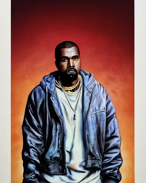 Prompt: kanye west in donda listening party, airbrush, drew struzan illustration art, key art, movie poster