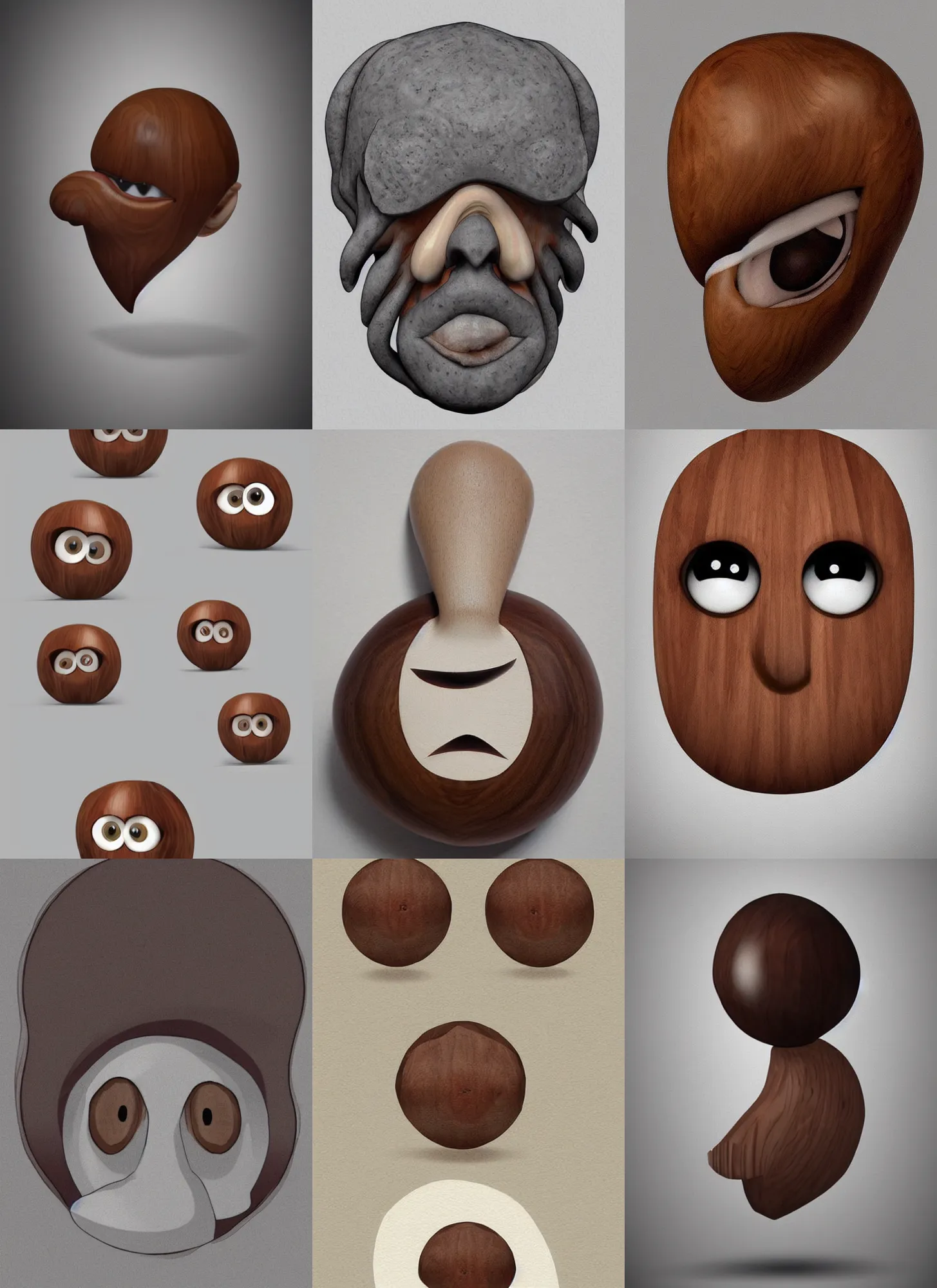 Image similar to a stern round large walnut with two stern eyes and a mouth without a nose, white background, artstation, pinterest