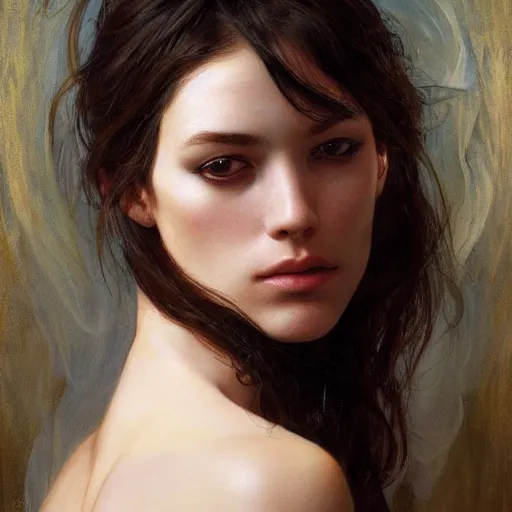 Image similar to of a beautiful brunette women intricate skin, fur, silicone cover, elegant, peaceful, full body, hyper realistic, extremely detailed, dnd character art portrait, fantasy art, intricate fantasy painting, dramatic lighting, vivid colors, deviant art, artstation, by edgar maxence and caravaggio and michael whelan and delacroix