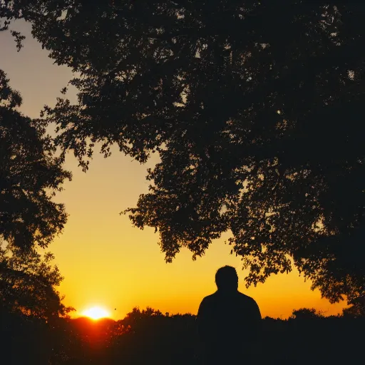 Image similar to a silhouette of a man staring at a sunrise,