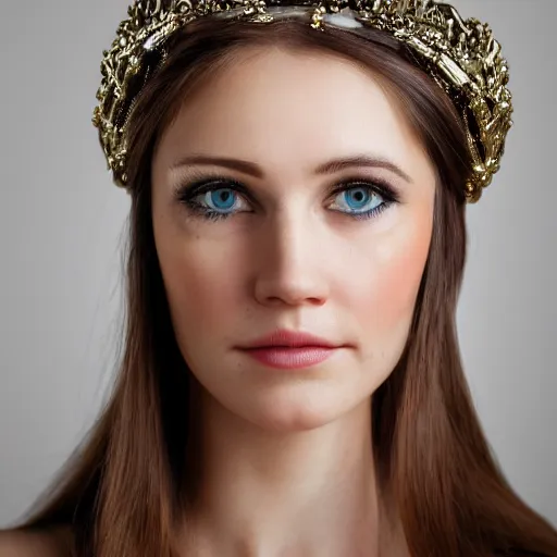 Prompt: portrait head shot photo of a real-life beautiful nordic queen, highly detailed