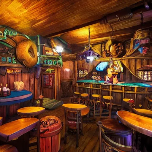 Image similar to secret of monkey island background, pirate pub interior, photograph