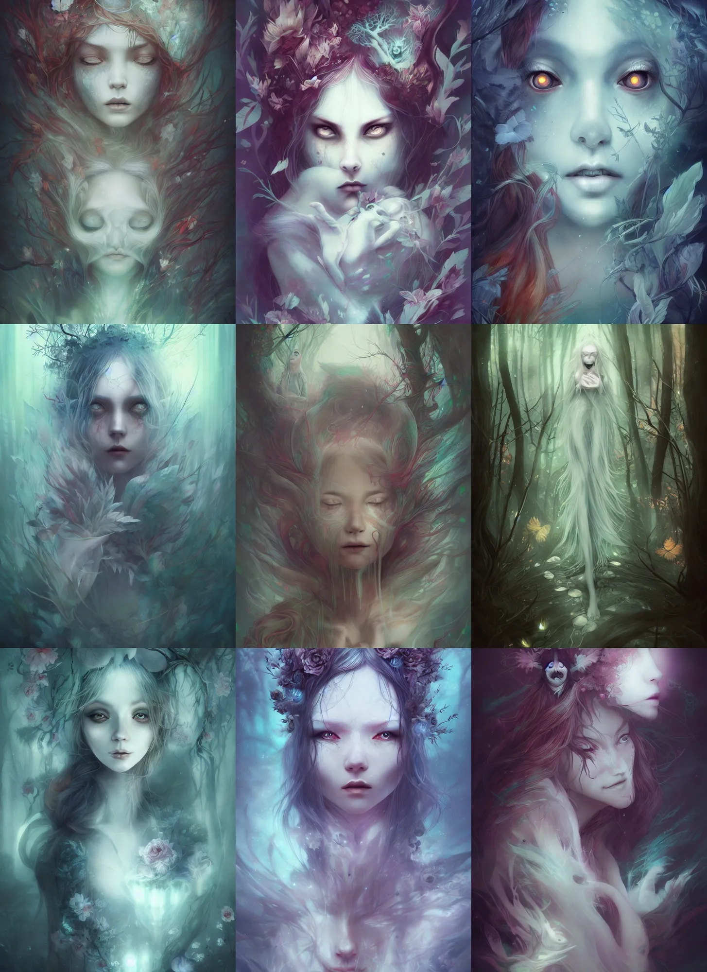 Prompt: ghost of the forest by Anna Dittmann, digital art, horror, trending on artstation, anime arts, featured on Pixiv, HD, 8K, highly detailed, good lighting, beautiful, epic, masterpiece