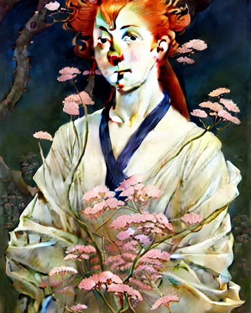 Image similar to Beautiful and playful ethereal ginger portrait, art nouveau, fantasy, intricate flower designs, elegant, highly detailed, sharp focus, art by Hasui Kawase, Camille Corot, Artgerm and Greg Rutkowski and WLOP